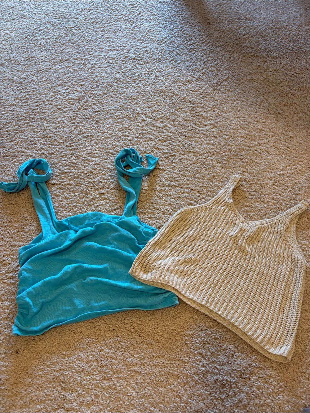 Tank bundle - Turquoise Tie-Strap Crop Tank & Cream Knit Crop Top Set